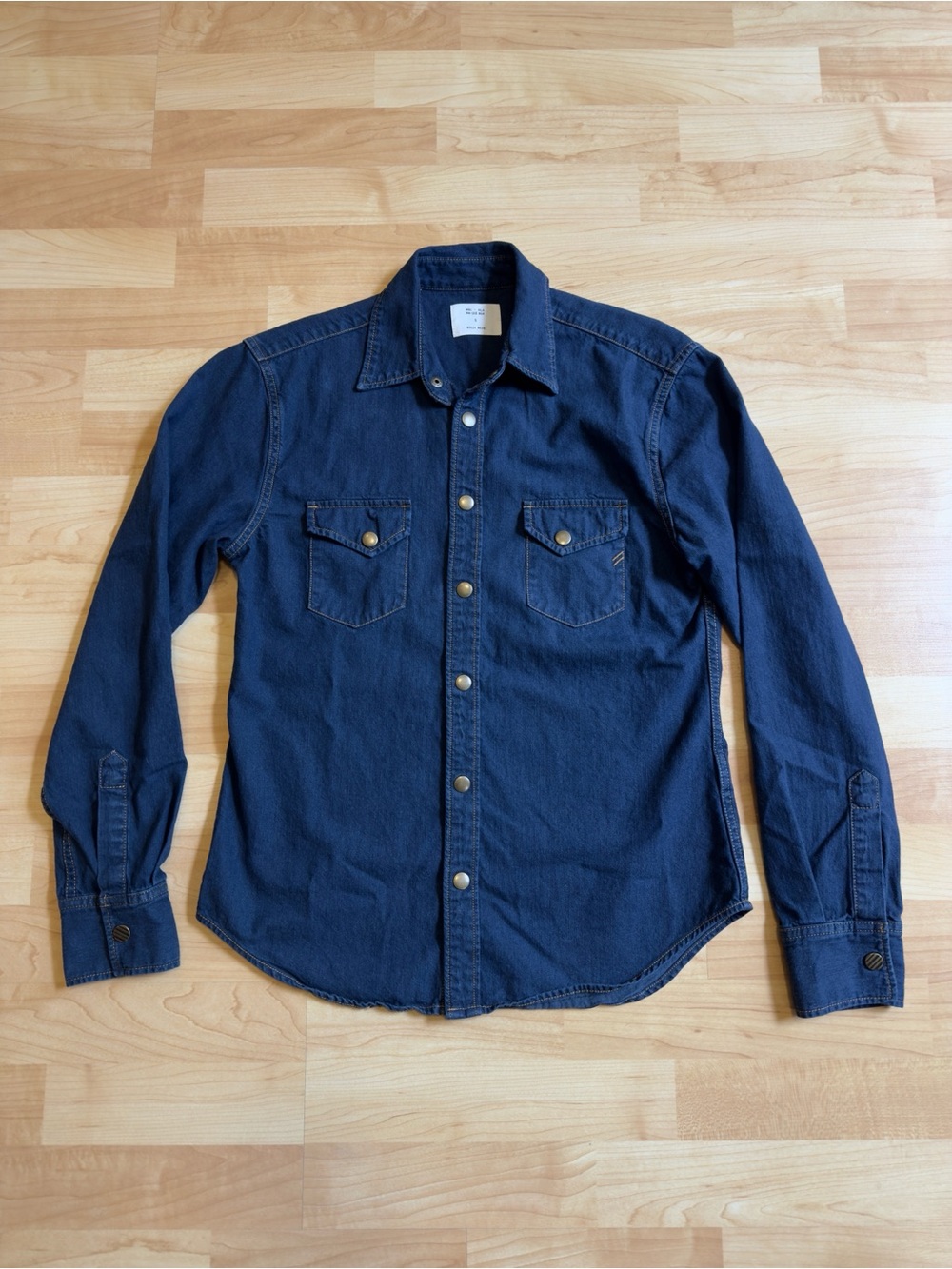 NWOT Billy Reid Men's Shoals Denim Shirt - Size Small Brass Snap Western $228